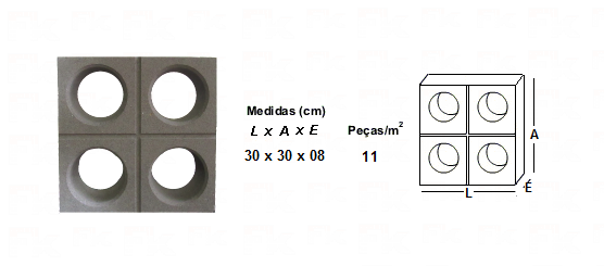-FK - elemento vazado de cimento quatro furos redondos