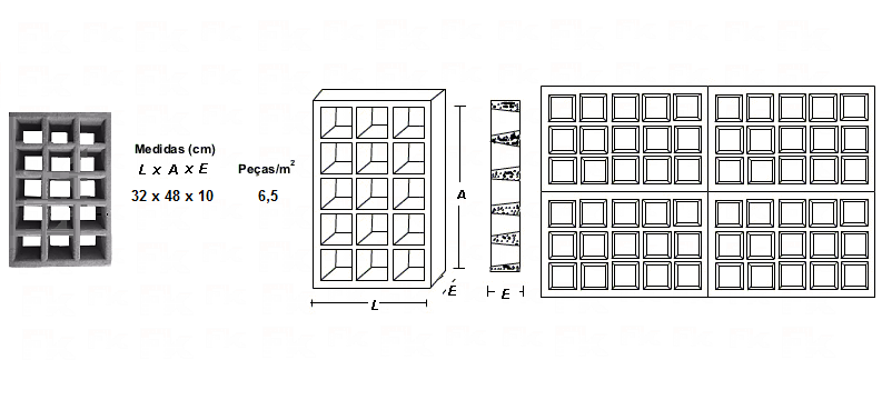 -FK - elemento vazado de cimento quinze furos quadrados