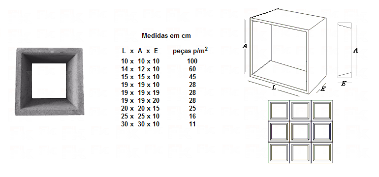 -FK - elemento vazado de cimento um furo quadrado