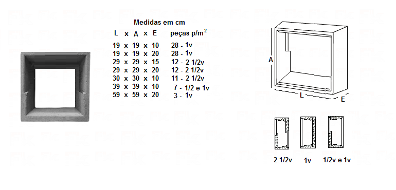 -FK - elemento vazado de cimento um furo quadrado com rebaixo para vidro