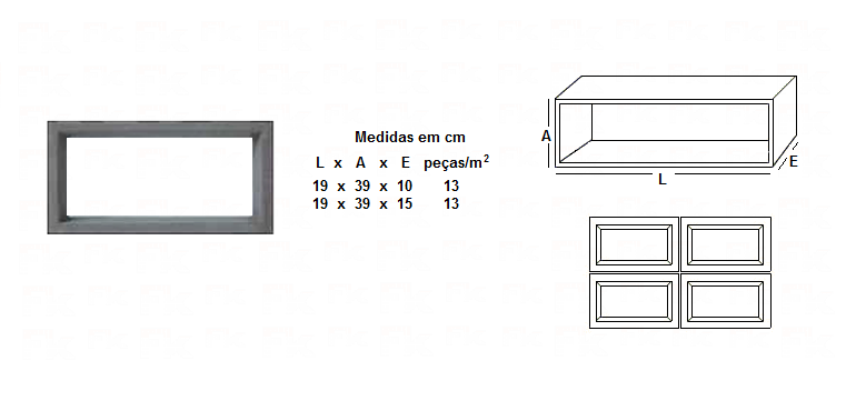 -FK - elemento vasado de cimento um furo retangular