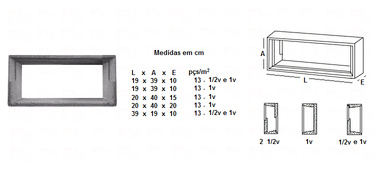-FK - elemento vazado de cimento um furo retangular para colocação de vidro