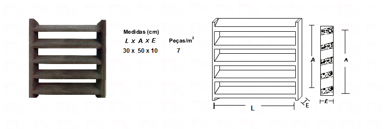 -FK - elemento vasado de cimento veneziana cinco lâminas inclinadas