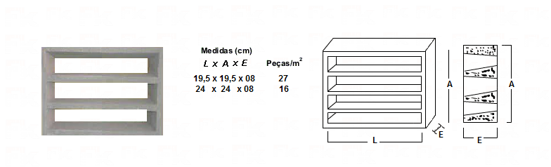 -FK - elemento vasado de cimento veneziana quatro lâminas retas